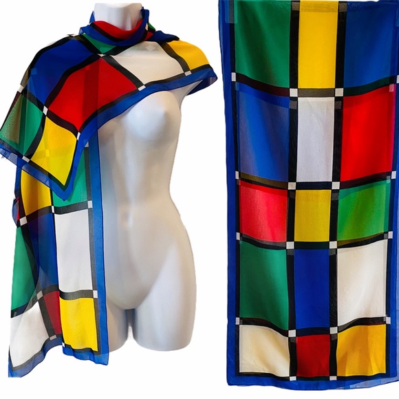 Vintage Accessories - Vintage Multi-use Color Block Chiffon Scarf